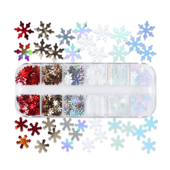 Image de 1 Boîte Paillettes en PET Forme Flocon de Neige de Noël Mixte Multicolore 13cm x 5.3cm