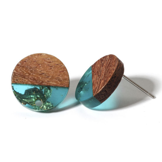 Imagen de 10 Unidades Resina de Efecto Madera Pendientes Ronda Verde Lago Con Lazo 14mm Dia, Post/ Wire: (21 gauge)