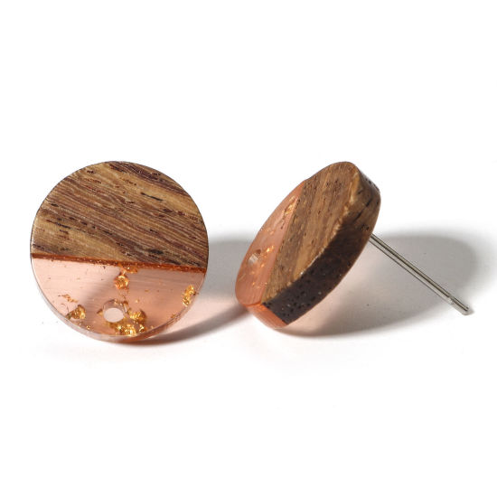Imagen de 10 Unidades Resina de Efecto Madera Pendientes Ronda Ámbar Con Lazo 14mm Dia, Post/ Wire: (21 gauge)