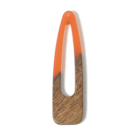 Picture of 2 PCs Natural Wood Effect Resin Pendants Orange Drop 6.7cm x 1.7cm
