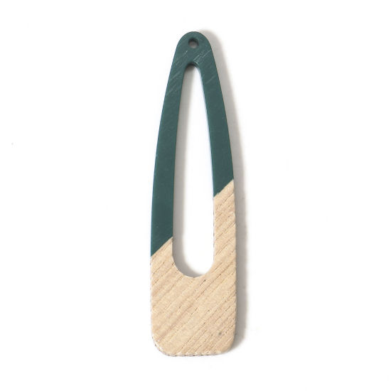 Bild von 2 Stück Natürliches Holz-Effekt Harz Anhänger Dunkelgrün Tropfen 6.7cm x 1.7cm
