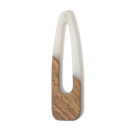 Bild von 2 Stück Natürliches Holz-Effekt Harz Anhänger Eisgrau Tropfen 6.7cm x 1.7cm