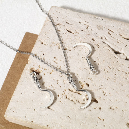 Imagen de 50 Unidades Halloween Colgantes Plata Antigua Hoz Cráneo 3D 3cm x 1.3cm