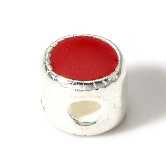 Image de 1 Pièce Perles pour DIY Fabrication de Bijoux de Charme d'Entretoise en Argent Pur Plat-Rond Argent Rouge Émail Double Face 5mm Dia., Trou: Env. 1.2mm