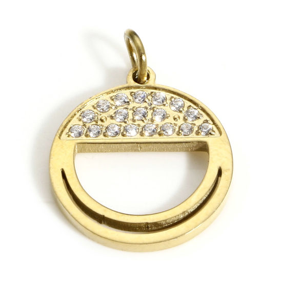 Изображение 1 ШТ вакуумное покрытие 316 Нержавеющая сталь Геометрический Подвески Круглые Позолоченный ажурная резьба Прозрачный Искусственный Циркон 13мм x 12мм