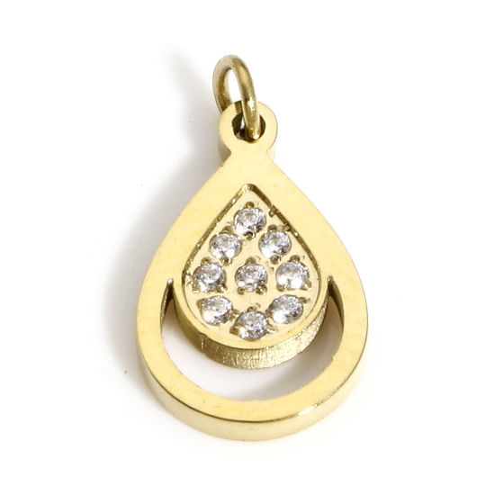 Изображение 1 ШТ вакуумное покрытие 316 Нержавеющая сталь Геометрический Подвески водяная капля Позолоченный ажурная резьба Прозрачный Искусственный Циркон 11.5мм x 7мм