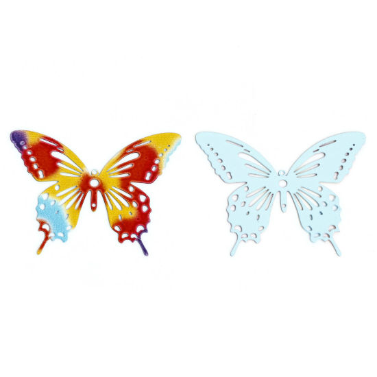 Picture of 5 PCs Iron Based Alloy Filigree Stamping Pendants Multicolor Butterfly Animal Painted 4.4cm x 3.6cm