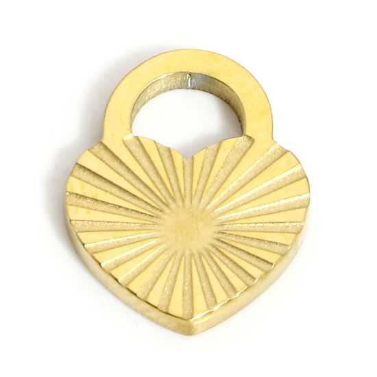 Bild von 1 Stück Umweltfreundliche PVD-Vakuumbeschichtung 304 Edelstahl Valentinstag Charms Herz 18K Echtgold plattiert Sonnenstrahlen 13mm x 10mm