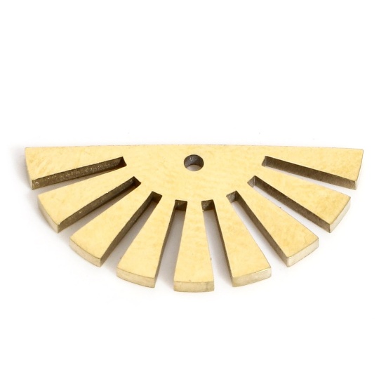 Image de 1 Pièce Breloques en 304 Acier Inoxydable Placage sous Vide PVD Respectueux de l'Environnement Géométrique Demi-Rond Plaqué Or Véritable 18K Soleil 18mm x 9mm