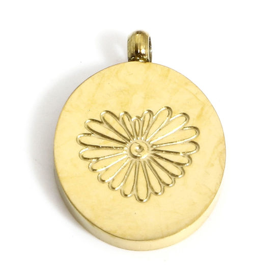 Image de 1 Pièce Breloques en 304 Acier Inoxydable Placage sous Vide PVD Respectueux de l'Environnement Géométrique Ovale Plaqué Or Véritable 18K Cœur 14mm x 9.5mm