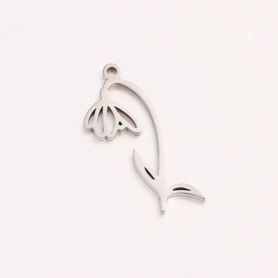 Bild von 1 Stück 304 Edelstahl Januar Geburtsmonat Blume Charms Silberfarbe Knotenblumen Hohl 10mm x 20mm