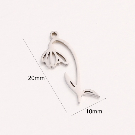Bild von 1 Stück 304 Edelstahl Januar Geburtsmonat Blume Charms Silberfarbe Knotenblumen Hohl 10mm x 20mm