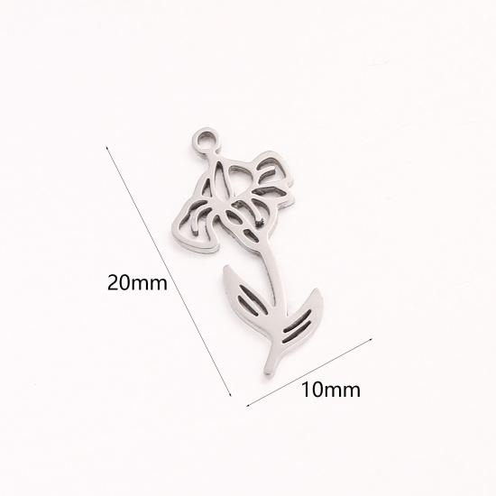 Bild von 1 Stück 304 Edelstahl Februar Geburtsmonat Blume Charms Silberfarbe Iris Blume Hohl 10mm x 20mm