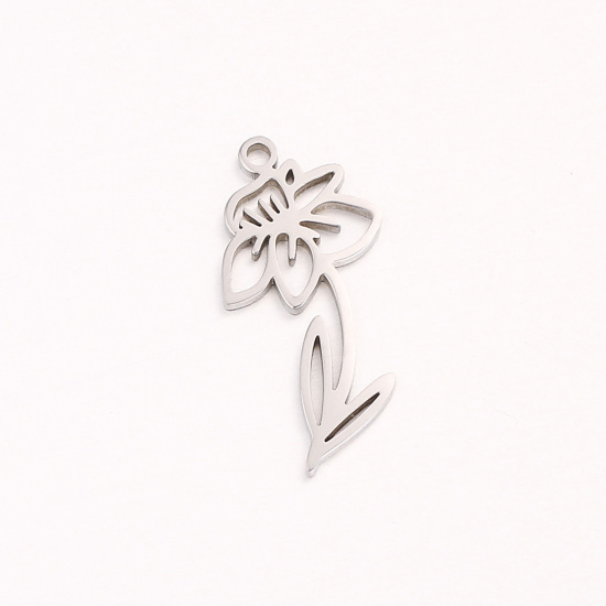 Bild von 1 Stück 304 Edelstahl März Geburtsmonat Blume Charms Silberfarbe Narzissenblume Hohl 10mm x 20mm