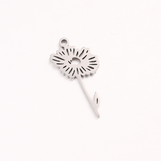 Bild von 1 Stück 304 Edelstahl April Geburtsmonat Blume Charms Silberfarbe Gänseblümchen Hohl 10mm x 20mm
