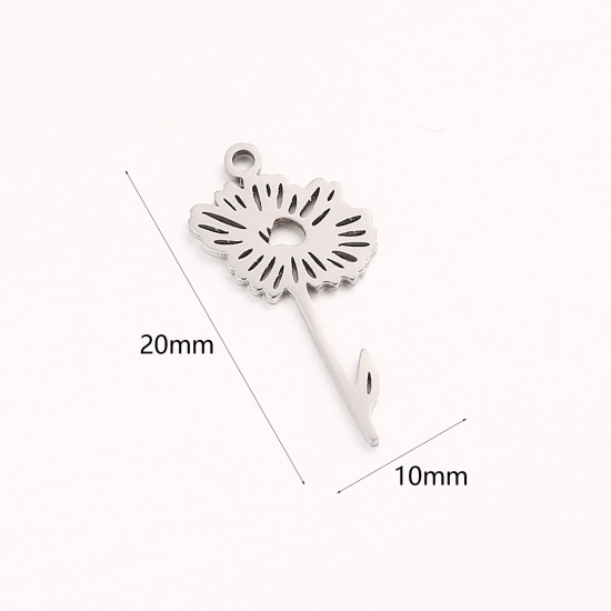 Bild von 1 Stück 304 Edelstahl April Geburtsmonat Blume Charms Silberfarbe Gänseblümchen Hohl 10mm x 20mm