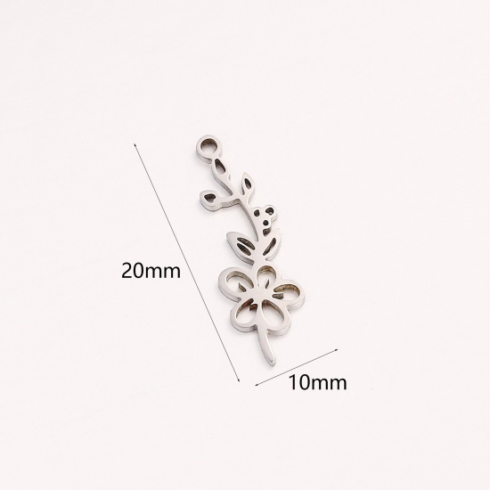 Bild von 1 Stück 304 Edelstahl Mai Geburtsmonat Blume Charms Silberfarbe Weißdorn-Blume Hohl 10mm x 20mm