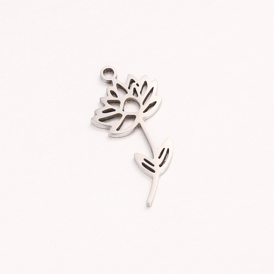 Bild von 1 Stück 304 Edelstahl Juli Geburtsmonat Blume Charms Silberfarbe Seerosenblume Hohl 10mm x 20mm