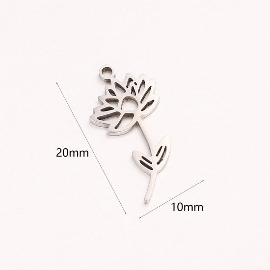 Bild von 1 Stück 304 Edelstahl Juli Geburtsmonat Blume Charms Silberfarbe Seerosenblume Hohl 10mm x 20mm
