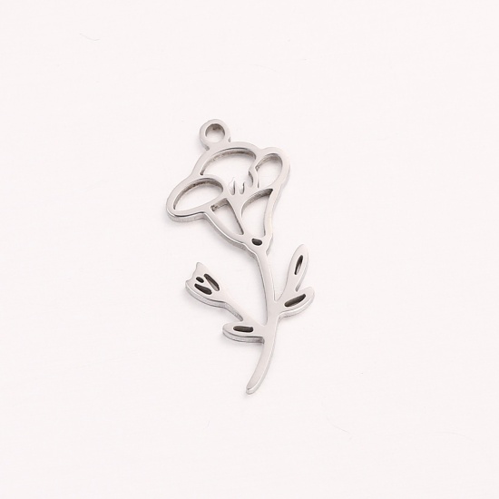 Bild von 1 Stück 304 Edelstahl September Geburtsmonat Blume Charms Silberfarbe Prunkwinde Blumen Hohl 10mm x 20mm