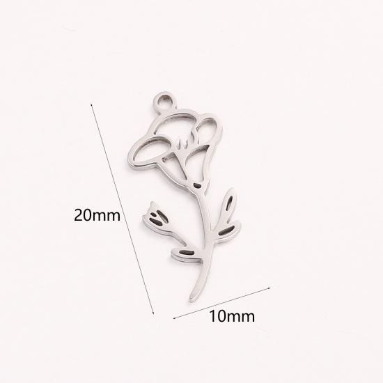 Bild von 1 Stück 304 Edelstahl September Geburtsmonat Blume Charms Silberfarbe Prunkwinde Blumen Hohl 10mm x 20mm