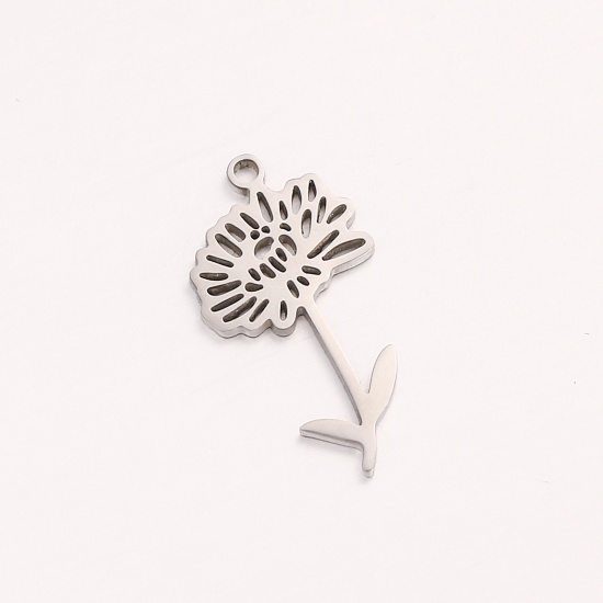 Bild von 1 Stück 304 Edelstahl November Geburtsmonat Blume Charms Silberfarbe Chrysantheme Hohl 10mm x 20mm