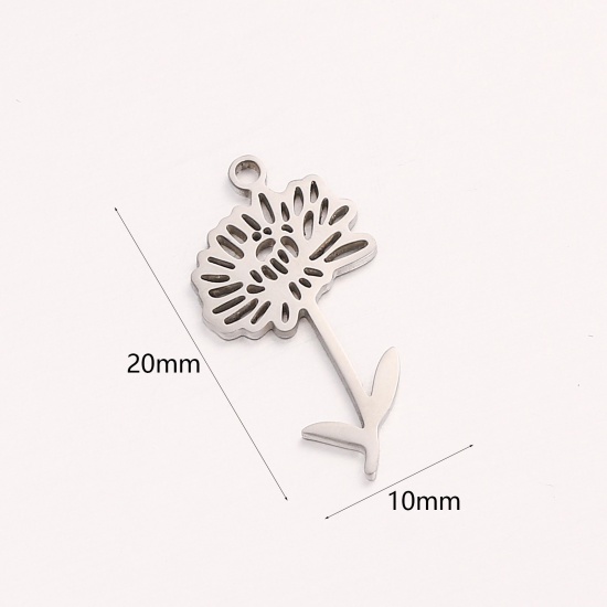 Bild von 1 Stück 304 Edelstahl November Geburtsmonat Blume Charms Silberfarbe Chrysantheme Hohl 10mm x 20mm