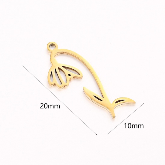 Bild von 1 Stück 304 Edelstahl Januar Geburtsmonat Blume Charms Vergoldet Knotenblumen Hohl 10mm x 20mm