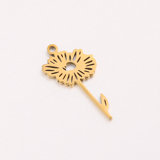 Bild von 1 Stück 304 Edelstahl April Geburtsmonat Blume Charms Vergoldet Gänseblümchen Hohl 10mm x 20mm