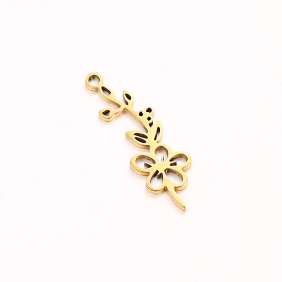 Bild von 1 Stück 304 Edelstahl Mai Geburtsmonat Blume Charms Vergoldet Weißdorn-Blume Hohl 10mm x 20mm