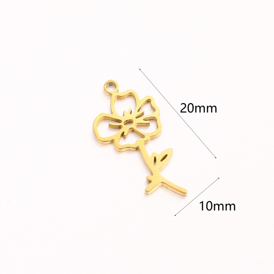 Bild von 1 Stück 304 Edelstahl August Geburtsmonat Blume Charms Vergoldet Mohnblumen Hohl 10mm x 20mm