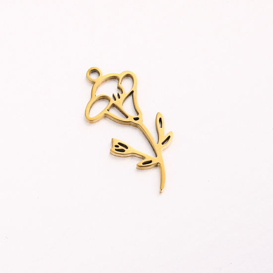 Bild von 1 Stück 304 Edelstahl September Geburtsmonat Blume Charms Vergoldet Prunkwinde Blumen Hohl 10mm x 20mm