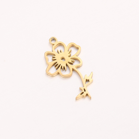 Bild von 1 Stück 304 Edelstahl Oktober Geburtsmonat Blume Charms Vergoldet Kosmos-Blume Hohl 10mm x 20mm
