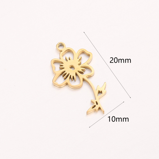 Bild von 1 Stück 304 Edelstahl Oktober Geburtsmonat Blume Charms Vergoldet Kosmos-Blume Hohl 10mm x 20mm