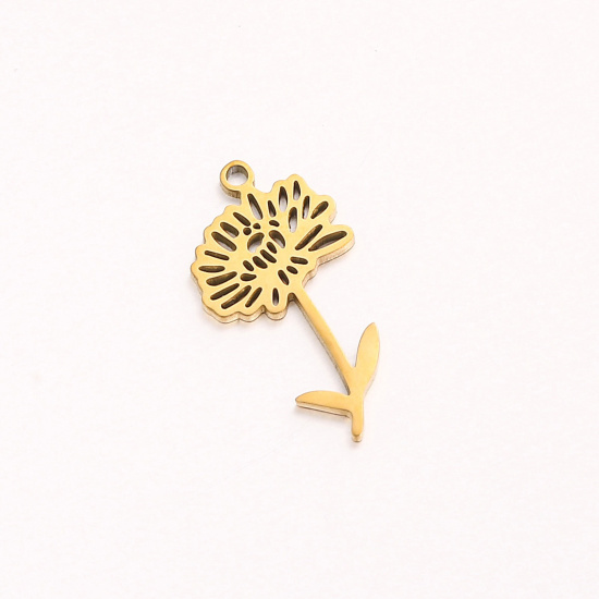 Bild von 1 Stück 304 Edelstahl November Geburtsmonat Blume Charms Vergoldet Chrysantheme Hohl 10mm x 20mm