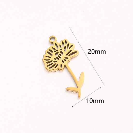 Bild von 1 Stück 304 Edelstahl November Geburtsmonat Blume Charms Vergoldet Chrysantheme Hohl 10mm x 20mm
