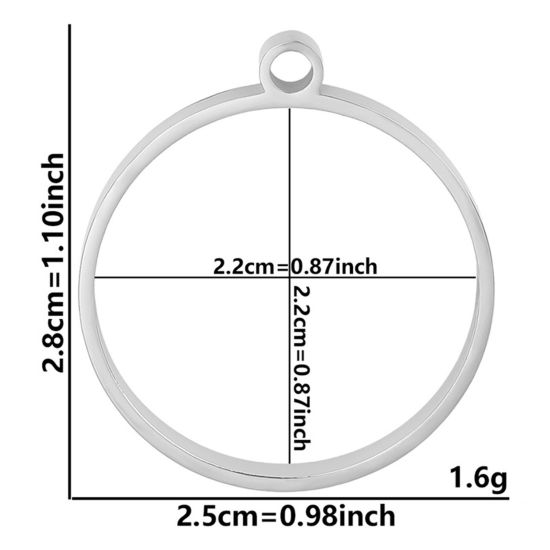 Picture of 2 PCs 304 Stainless Steel Open Back Bezel Pendants For Resin Silver Tone Round Hollow 2.8cm x 2.5cm