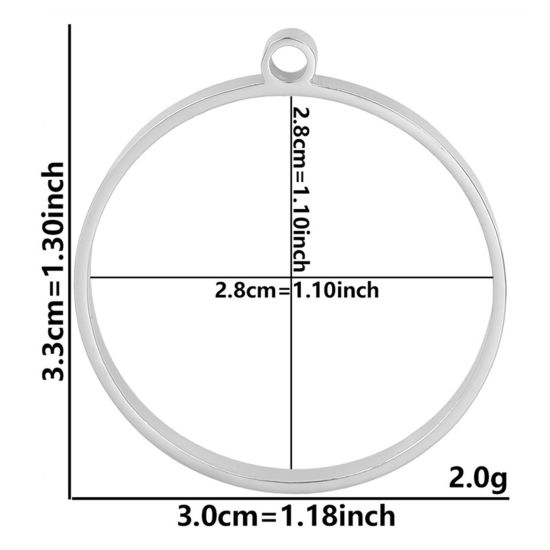Picture of 2 PCs 304 Stainless Steel Open Back Bezel Pendants For Resin Silver Tone Round Hollow 3.3cm x 3cm