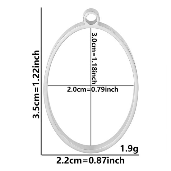 Picture of 2 PCs 304 Stainless Steel Open Back Bezel Pendants For Resin Silver Tone Oval Hollow 3.5cm x 2.2cm