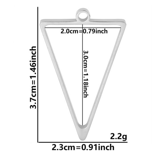 Picture of 2 PCs 304 Stainless Steel Open Back Bezel Pendants For Resin Silver Tone Triangle Hollow 3.7cm x 2.3cm