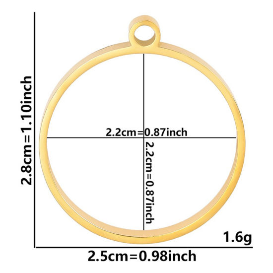 Picture of 2 PCs Eco-friendly PVD Vacuum Plating 304 Stainless Steel Open Back Bezel Pendants For Resin Gold Plated Round Hollow 2.8cm x 2.5cm
