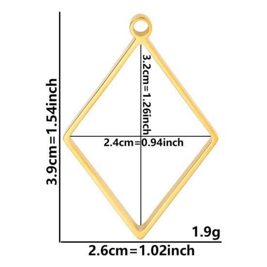 Picture of 2 PCs Eco-friendly PVD Vacuum Plating 304 Stainless Steel Open Back Bezel Pendants For Resin Gold Plated Rhombus Hollow 3.9cm x 2.6cm