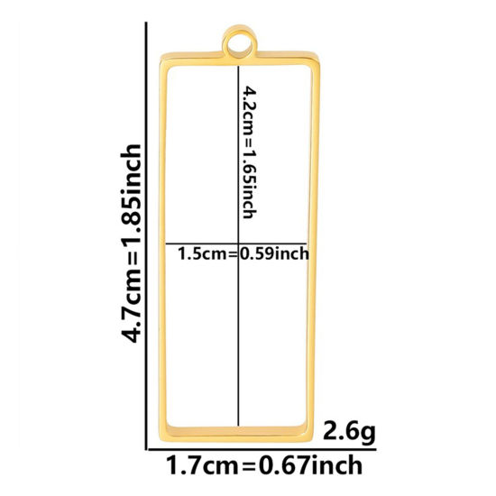 Picture of 2 PCs Eco-friendly PVD Vacuum Plating 304 Stainless Steel Open Back Bezel Pendants For Resin Gold Plated Rectangle Hollow 4.7cm x 1.7cm
