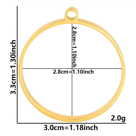 Picture of 2 PCs Eco-friendly PVD Vacuum Plating 304 Stainless Steel Open Back Bezel Pendants For Resin Gold Plated Round Hollow 3.3cm x 3cm