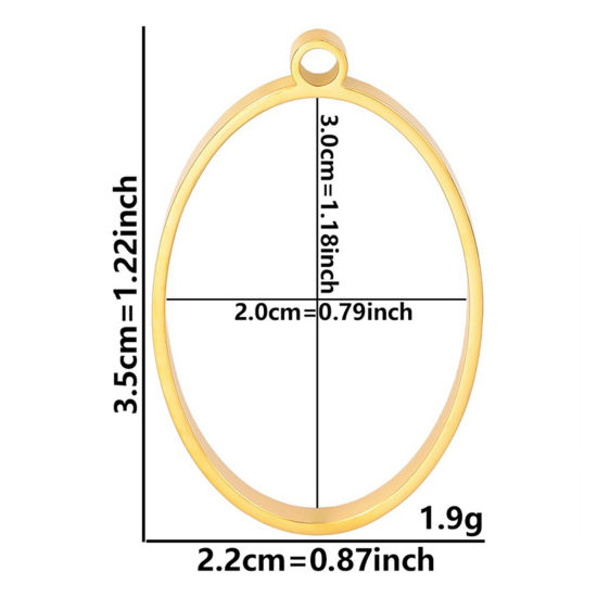 Picture of 2 PCs Eco-friendly PVD Vacuum Plating 304 Stainless Steel Open Back Bezel Pendants For Resin Gold Plated Oval Hollow 3.5cm x 2.2cm