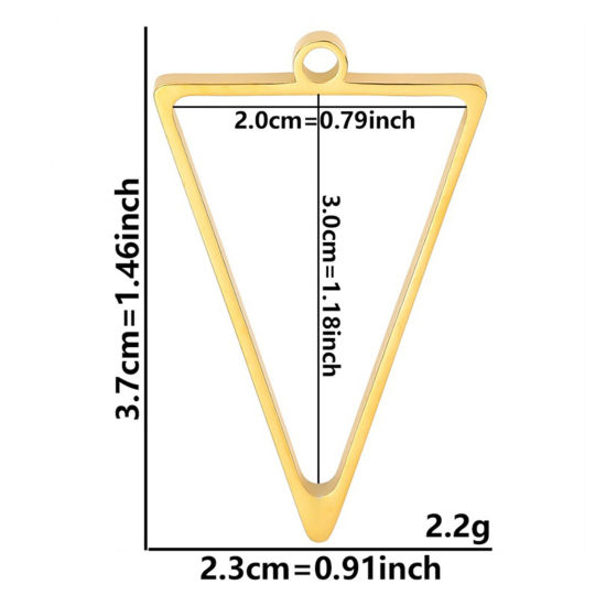 Picture of 2 PCs Eco-friendly PVD Vacuum Plating 304 Stainless Steel Open Back Bezel Pendants For Resin Gold Plated Triangle Hollow 3.7cm x 2.3cm