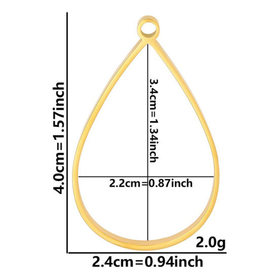 Picture of 2 PCs Eco-friendly PVD Vacuum Plating 304 Stainless Steel Open Back Bezel Pendants For Resin Gold Plated Drop Hollow 4cm x 2.4cm
