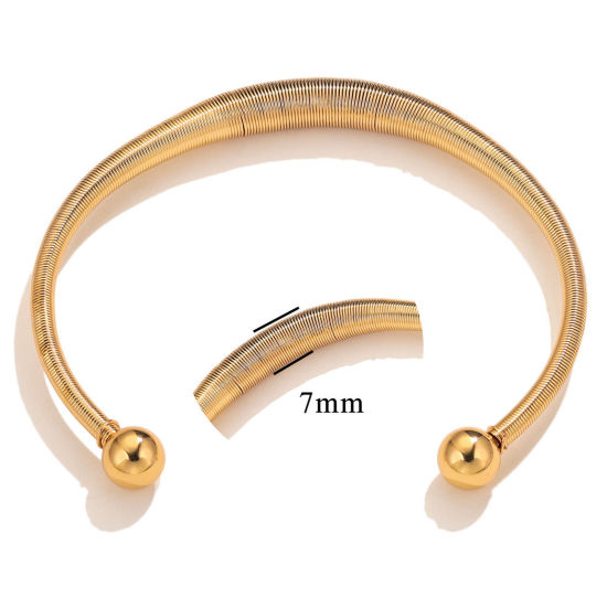 Picture of 1 Piece 304 Stainless Steel Boho Chic Bohemia Open Cuff Bangles Bracelets 18K Gold Plated Adjustable 6.1cm Dia.