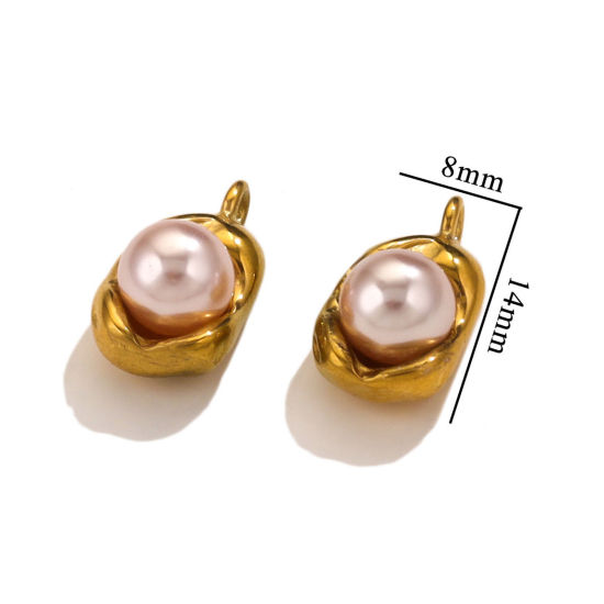 Immagine di 1 Pz 304 Acciaio Inossidabile Charms Pisello Placcato Oro 18K Rosa Chiaro Imitata Perla 14mm x 8mm