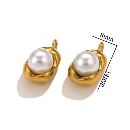 Immagine di 1 Pz 304 Acciaio Inossidabile Charms Pisello Placcato Oro 18K Bianco Imitata Perla 14mm x 8mm
